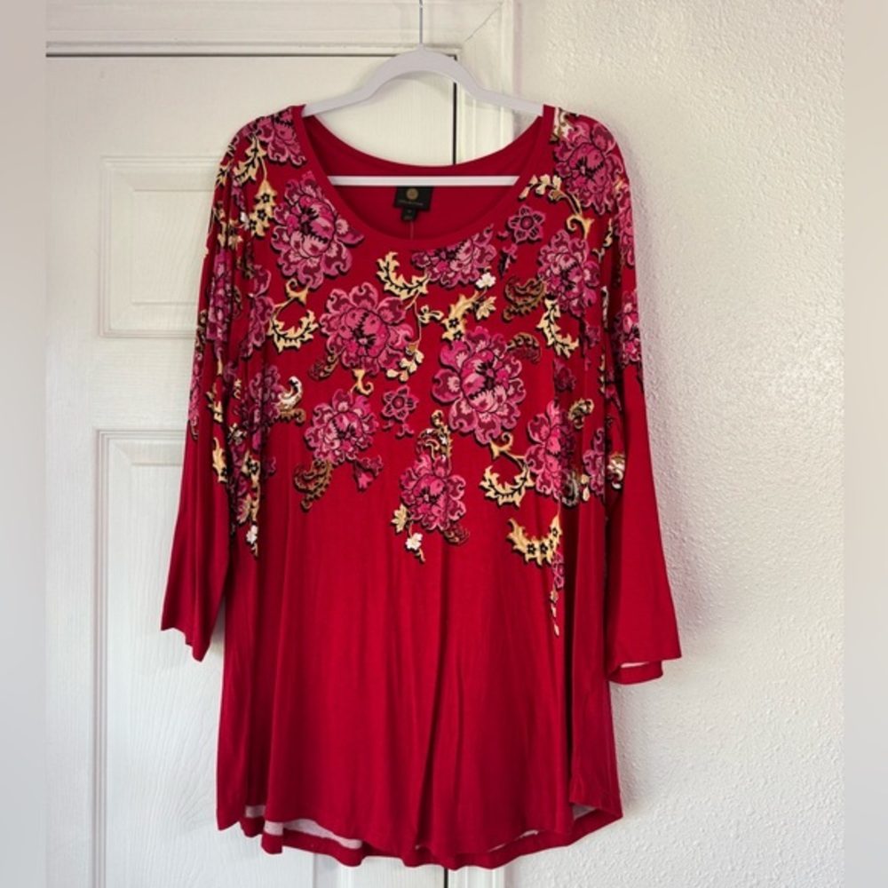 JM Collection 3X Floral Red Women's Top